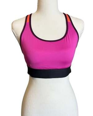 Victoria Sport The Player Racerback Sports Bra Pink and Orange Colorblock